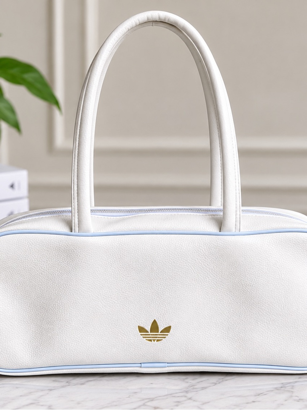 Adidas Originals White Retro Bowling Shoulder Bag Blue Trim